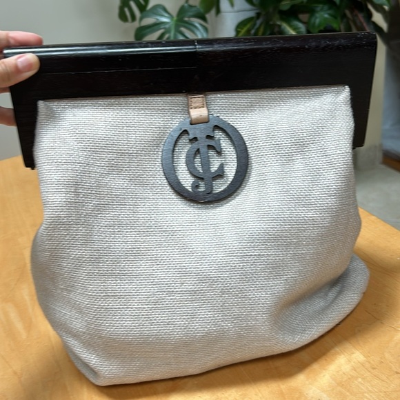 Juicy Couture Crossbody Hessian Canvas Wooden doctor bag with detachable strap - Picture 1 of 13